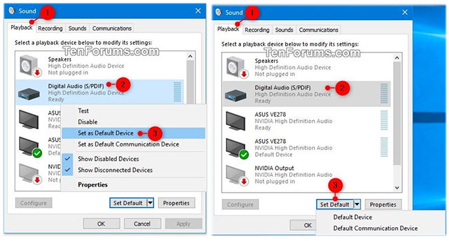 default communication device vs default device