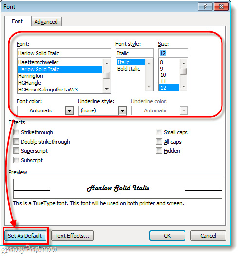 change default font in word