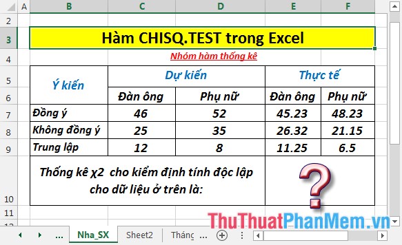 CHISQ.TEST function - The function returns the independence test in Excel Picture 2