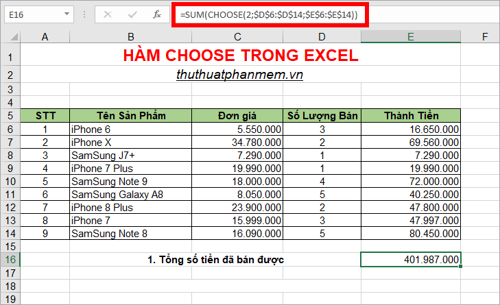 Choose function in Excel, how to use the Choose function and illustrative examples Picture 5