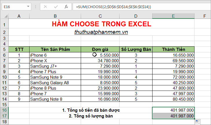 Choose function in Excel, how to use the Choose function and illustrative examples Picture 6