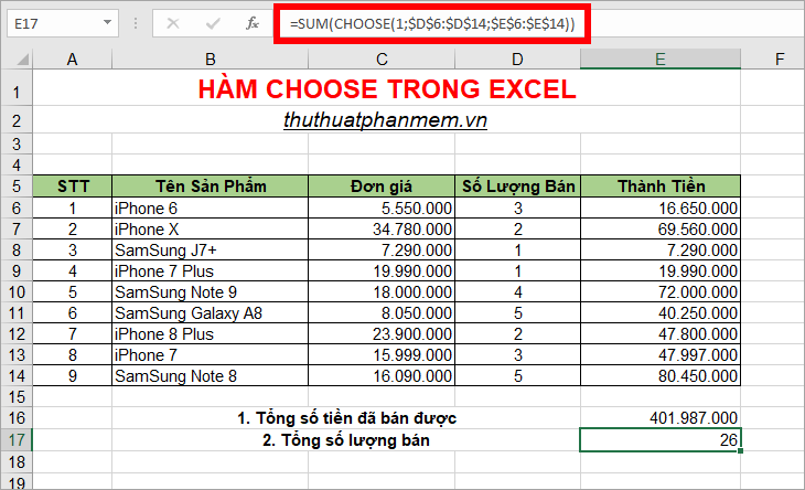 Choose function in Excel, how to use the Choose function and illustrative examples Picture 7