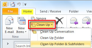 Clean folders and emails on Outlook 2010 Picture 1