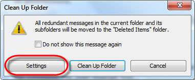 Clean folders and emails on Outlook 2010 Picture 3
