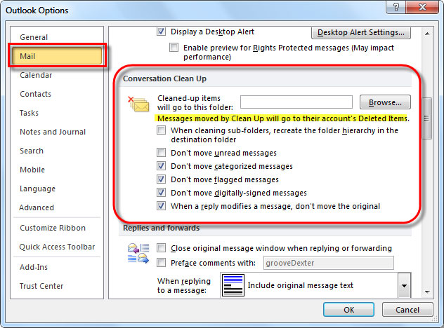 Clean folders and emails on Outlook 2010 Picture 4