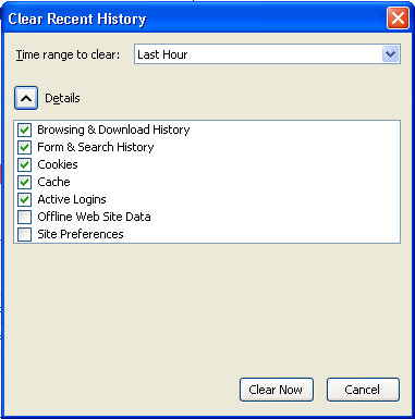 ie clear cookies and cache