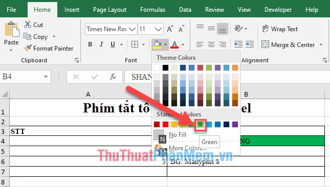 Coloring shortcuts in Excel Picture 3