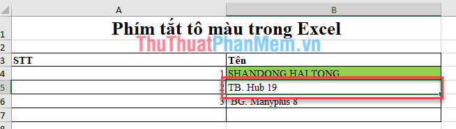 Coloring shortcuts in Excel Picture 5