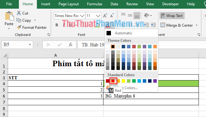 Coloring shortcuts in Excel Picture 6