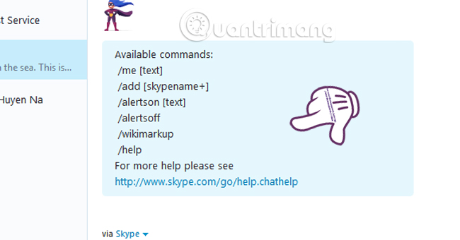 Commands used when chatting Skype Picture 2