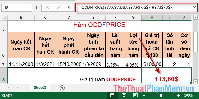 Compare ODDFPRICE and ODDLPRICE functions in Excel Picture 2
