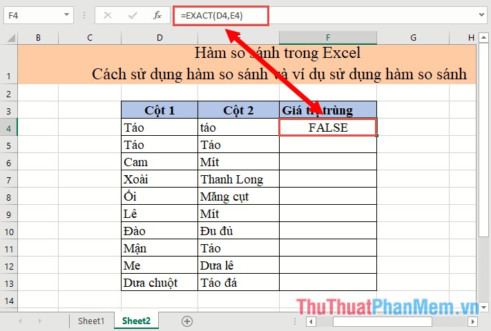 Comparison functions in Excel - How to use comparison functions and examples using comparison functions Picture 3