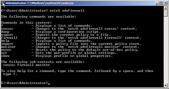 Configure advanced firewall in Windows 2008 using NETSH CLI Picture 1