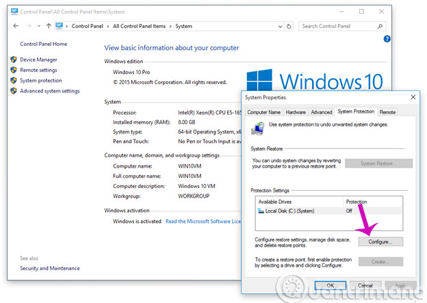 Configure the System Restore feature in Windows 10 - TipsMake.com