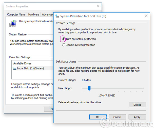 Configure the System Restore feature in Windows 10 Picture 4