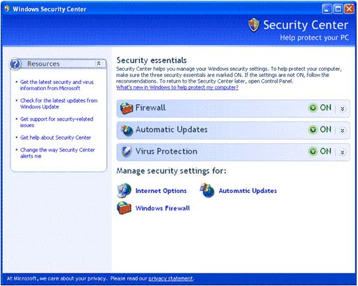Configure Windows XP SP2 network protection technologies on a computer Picture 1