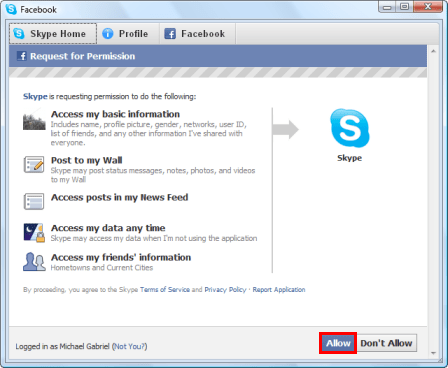 Connect your Facebook account to Skype Picture 7