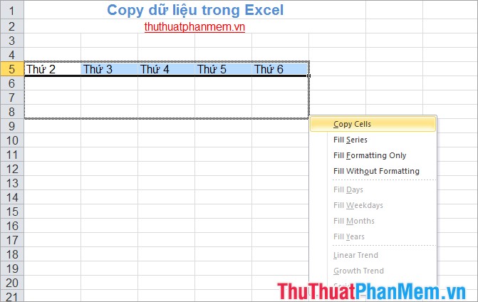 Copy, copy data in Excel Picture 8