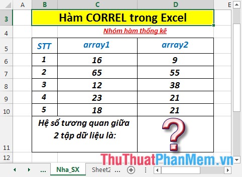 CORREL function - The function returns the correlation coefficient between two data sets in Excel Picture 2