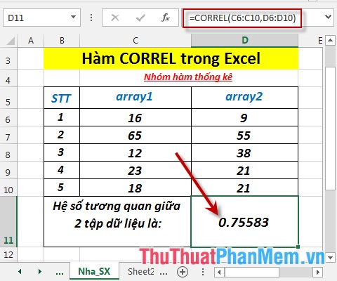 CORREL function - The function returns the correlation coefficient between two data sets in Excel Picture 4