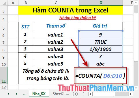 COUNTA function - The function performs counting non-blank cells in the list of arguments in Excel Picture 3