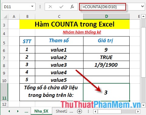 COUNTA function - The function performs counting non-blank cells in the list of arguments in Excel Picture 5
