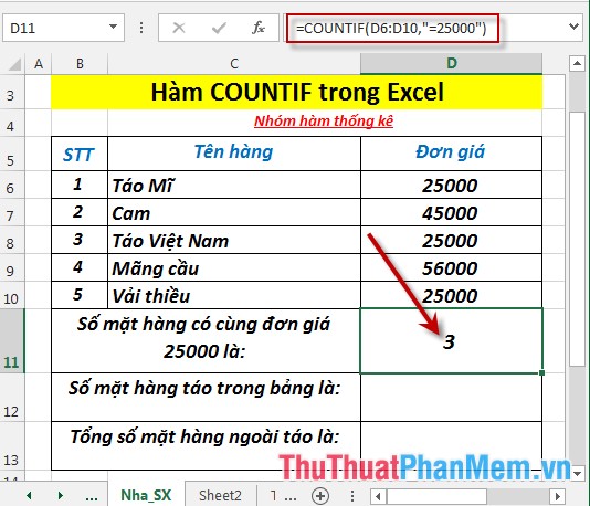 COUNTIF function - Function that counts the number of cells in a data table that meet certain conditions in Excel Picture 4