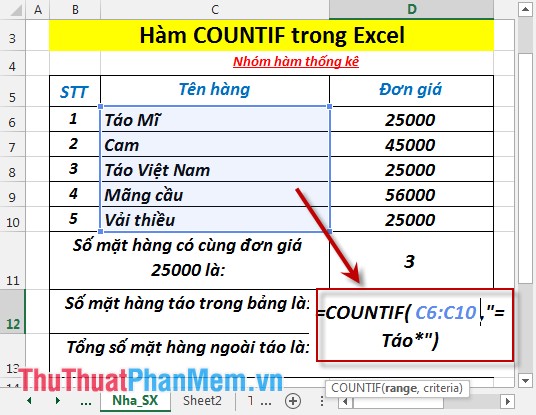 COUNTIF function - Function that counts the number of cells in a data table that meet certain conditions in Excel Picture 5