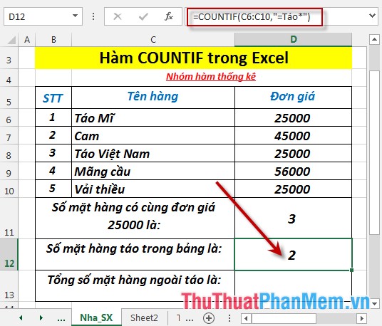 COUNTIF function - Function that counts the number of cells in a data table that meet certain conditions in Excel Picture 6