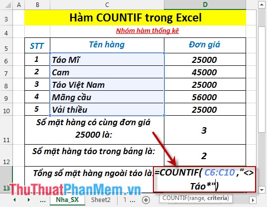 COUNTIF function - Function that counts the number of cells in a data table that meet certain conditions in Excel Picture 7