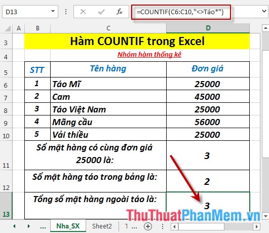 COUNTIF function - Function that counts the number of cells in a data table that meet certain conditions in Excel Picture 8