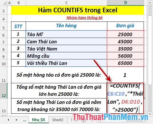 COUNTIFS function - The function performs counting the number of cells in a data table that satisfy many conditions in Excel Picture 5