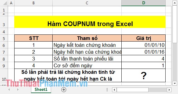 COUPNUM function - The function returns the number of interest payments on a security in Excel Picture 1