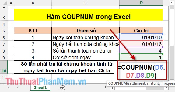 COUPNUM function - The function returns the number of interest payments on a security in Excel Picture 2