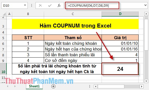 COUPNUM function - The function returns the number of interest payments on a security in Excel Picture 3
