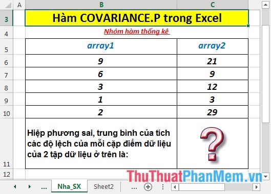 COVARIANCE.P function - The function returns the covariance of a set, the product of the average of degrees of instruction for each pair of data points in Excel Picture 2