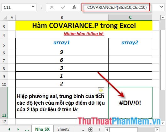 COVARIANCE.P function - The function returns the covariance of a set, the product of the average of degrees of instruction for each pair of data points in Excel Picture 5