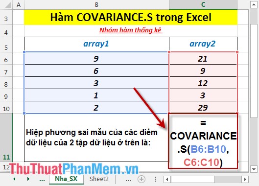COVARIANCE.S function - Returns the covariance pattern, the average of product deviations for each pair of data points in two data sets in Excel Picture 3