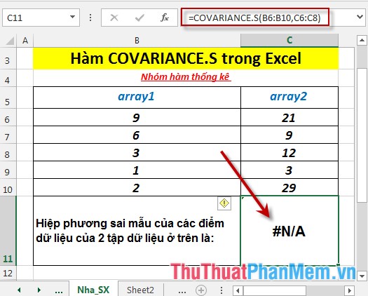 COVARIANCE.S function - Returns the covariance pattern, the average of product deviations for each pair of data points in two data sets in Excel Picture 5