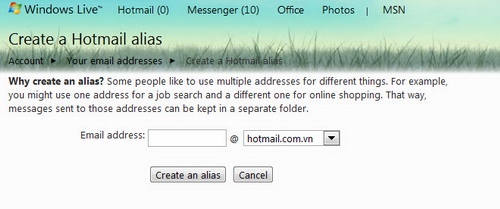 Create 5 virtual accounts from a primary account in Hotmail Picture 2