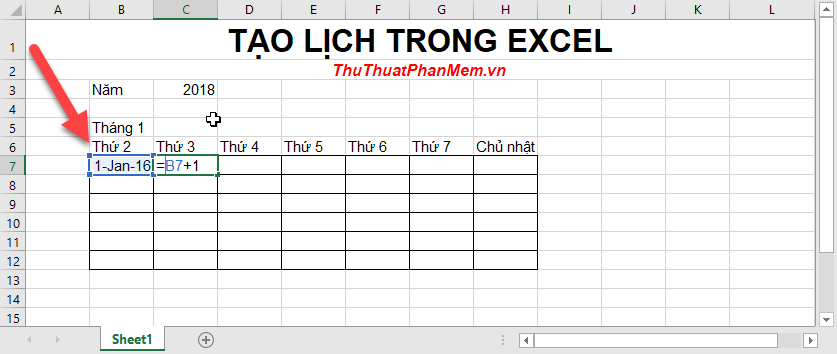 Create a calendar in Excel Picture 1