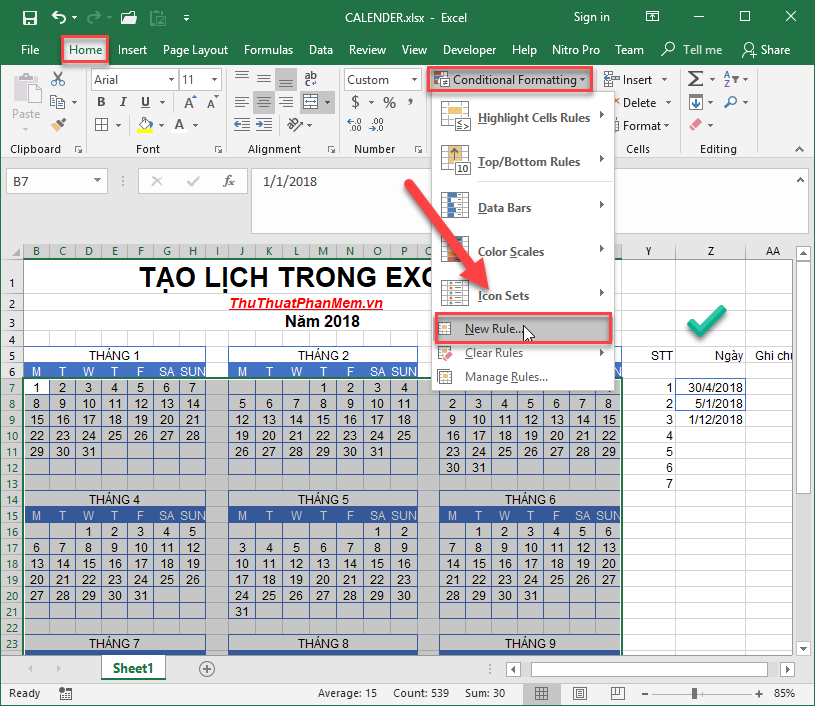 Create a calendar in Excel Picture 12