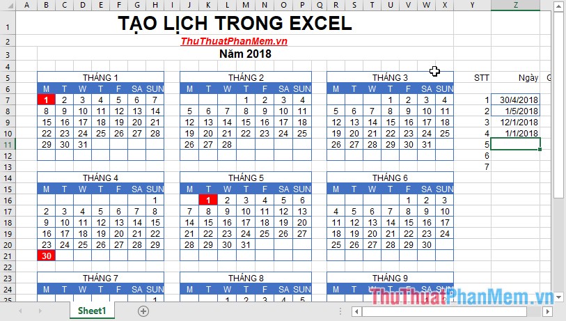 Create a calendar in Excel Picture 15