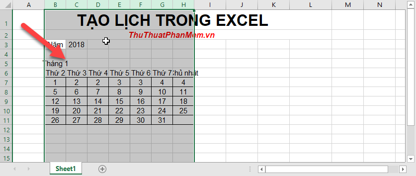 Create a calendar in Excel Picture 6