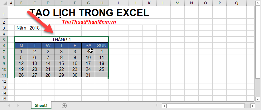 Create a calendar in Excel Picture 7