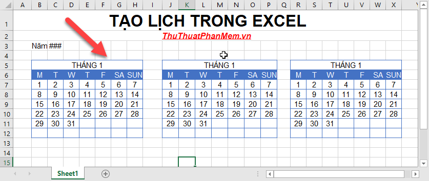 Create a calendar in Excel Picture 8