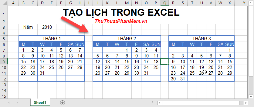 Create a calendar in Excel Picture 9
