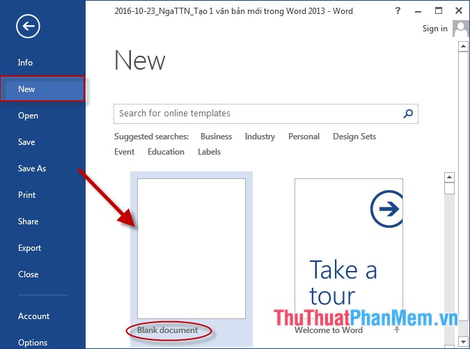 Create a new document in Word Picture 2