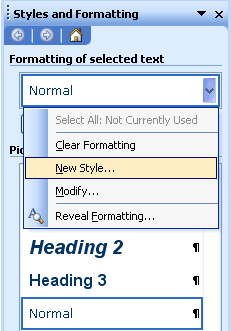 Create a new heading in Office 2003 Picture 3