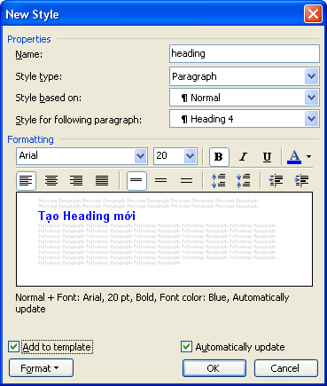 Create a new heading in Office 2003 Picture 4